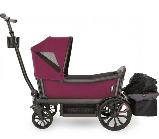 Veer Cruiser (2 Seater) Stroller Wagon with Retractable Canopy + Basket Bundle - Pink Agate - CRU001-PINK-CNPY-BSKT