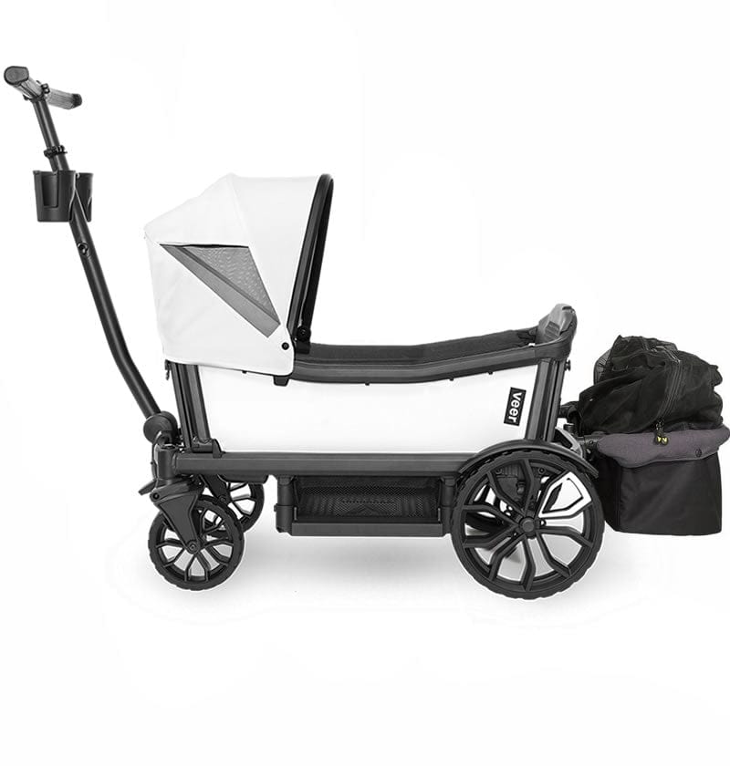 Veer Cruiser (2 Seater) Stroller Wagon with Retractable Canopy + Basket Bundle - Savanna White
