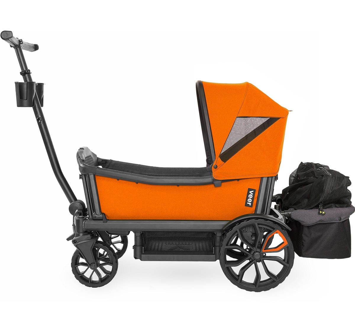 Veer Cruiser (2 Seater) Stroller Wagon with Retractable Canopy + Basket Bundle - Sienna Orange
