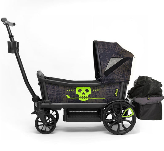 Veer Cruiser (2 Seater) Stroller Wagon with Retractable Canopy + Basket Bundle - Surf - CRU001-SURF-CNPY-BSKT