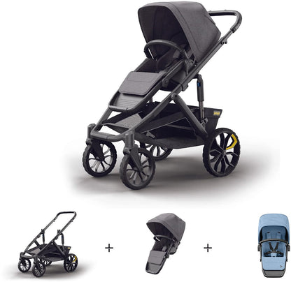 Veer Switch&Roll Luxe Single-to-Double Stroller + Color Kit Luxe Bundle - Blue Beryl - SBSEAT-SBROLL-SKIT-2-BBRL