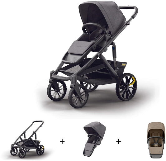 Veer Switch&Roll Luxe Single-to-Double Stroller + Color Kit Luxe Bundle - Brown Mica - SBSEAT-SBROLL-SKIT-2-BMIC