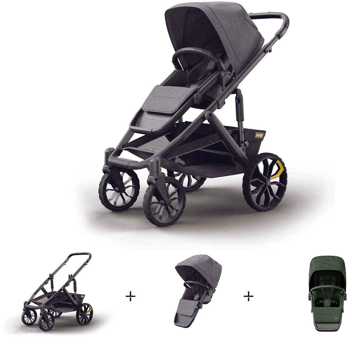 Veer Switch&Roll Luxe Single-to-Double Stroller + Color Kit Luxe Bundle - Green Jasper - SBSEAT-SBROLL-SKIT-2-GJAS