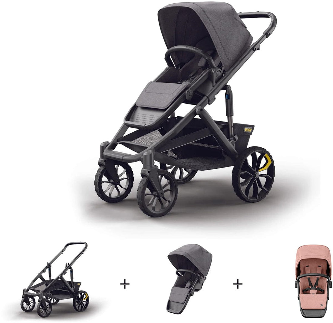 Veer Switch&Roll Luxe Single-to-Double Stroller + Color Kit Luxe Bundle - Rose Quartz - SBSEAT-SBROLL-SKIT-2-RQTZ