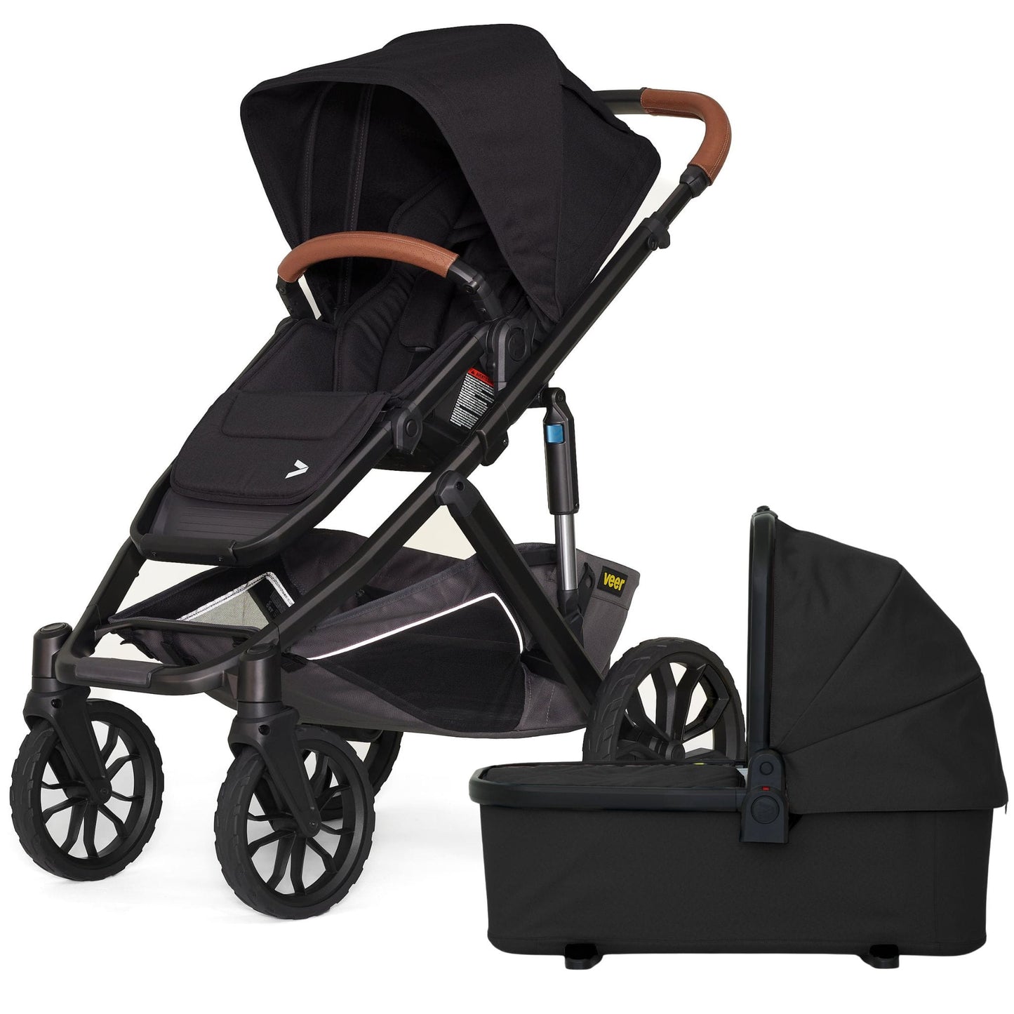 Veer Switch&Roll Luxe Single-to-Double Stroller with Leather Kit + Bassinet Bundle - Black Onyx - BOX-SNR-LEA-BONX - SBAS-BONX