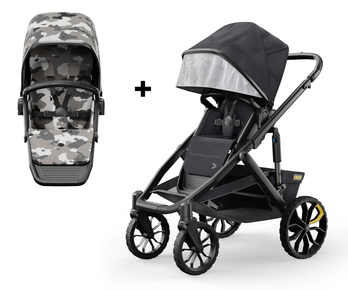 Veer Switch&Roll Single-to-Double Stroller + Color Kit Bundle - Ice Camo - SBSEAT-SBROLL-SKIT-ICE