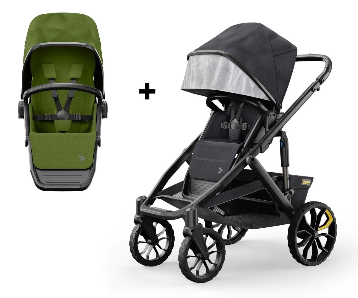 Veer Switch&Roll Single-to-Double Stroller + Color Kit Bundle - Joshua Green - SBSEAT-SBROLL-SKIT-JGRN