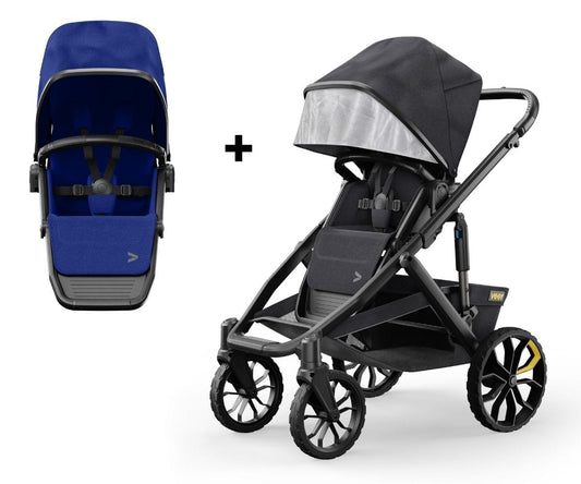 Veer Switch&Roll Single-to-Double Stroller + Color Kit Bundle - Kai Blue - SBSEAT-SBROLL-SKIT-KBLU