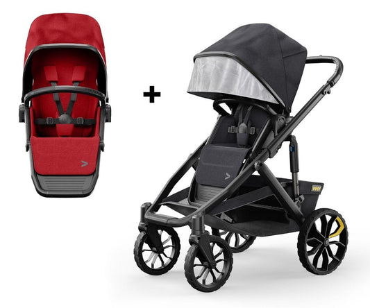 Veer Switch&Roll Single-to-Double Stroller + Color Kit Bundle - Pele Red - SBSEAT-SBROLL-SKIT-PRED