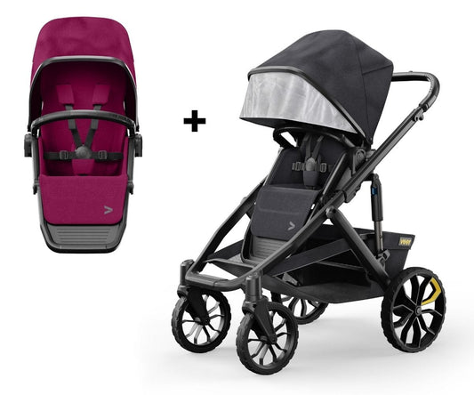 Veer Switch&Roll Single-to-Double Stroller + Color Kit Bundle - Pink Agate - SBSEAT-SBROLL-SKIT-PNKA