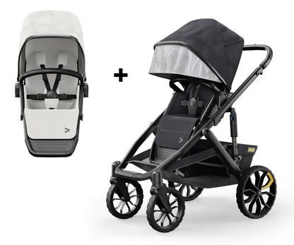 Veer Switch&Roll Single-to-Double Stroller + Color Kit Bundle - Savanna White - SBSEAT-SBROLL-SKIT-SWHT