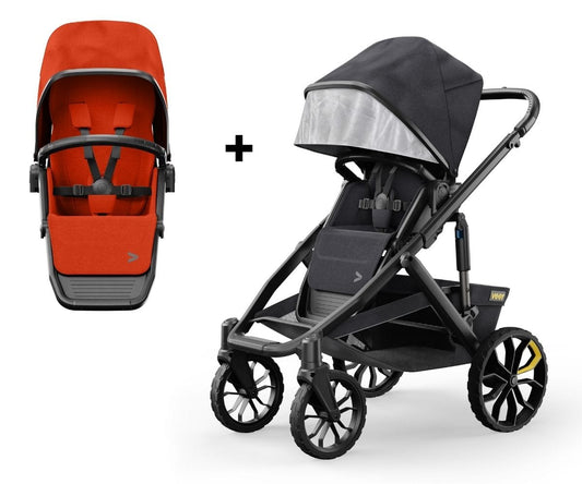 Veer Switch&Roll Single-to-Double Stroller + Color Kit Bundle - Sienna Orange - SBSEAT-SBROLL-SKIT-SORG