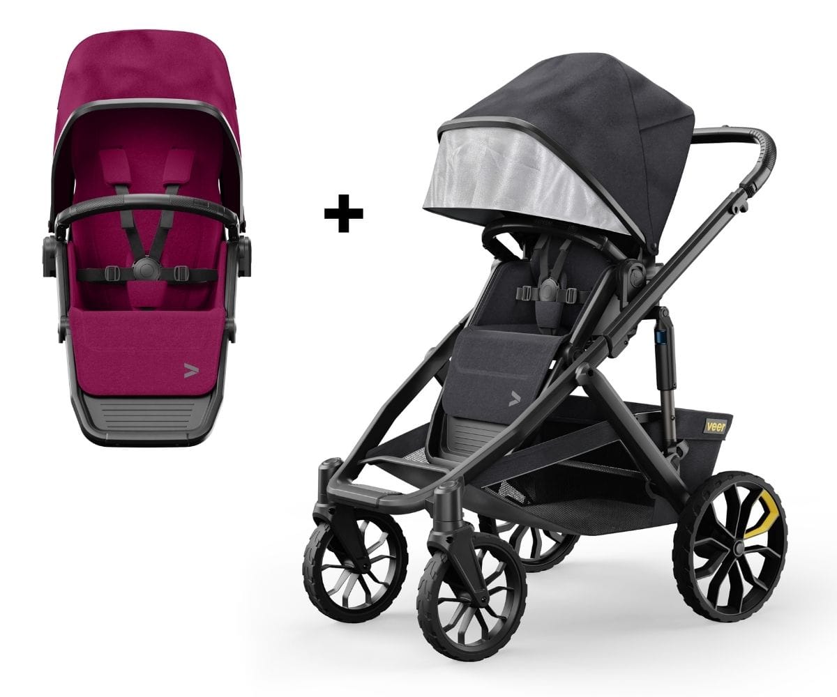Veer Switch&Roll Single-to-Double Stroller + Color Kit Bundle - Pink Agate