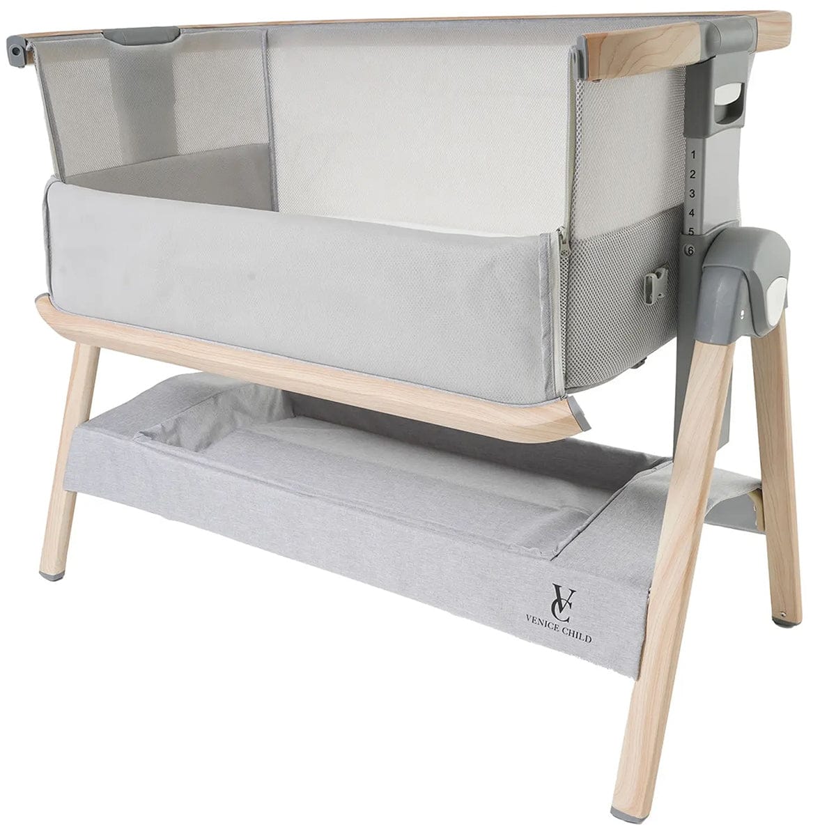 Venice Child California Dreaming Bedside Bassinet - Gray Wood - VCHD-CD02W-01