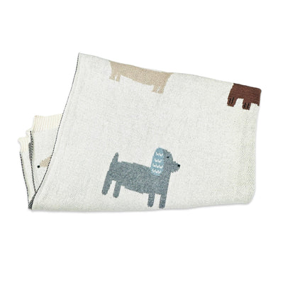 Viverano Organics Buddy Dog - Jacquard Sweater Knit Baby Blanket (Organic Cotton) - Natural, One Size