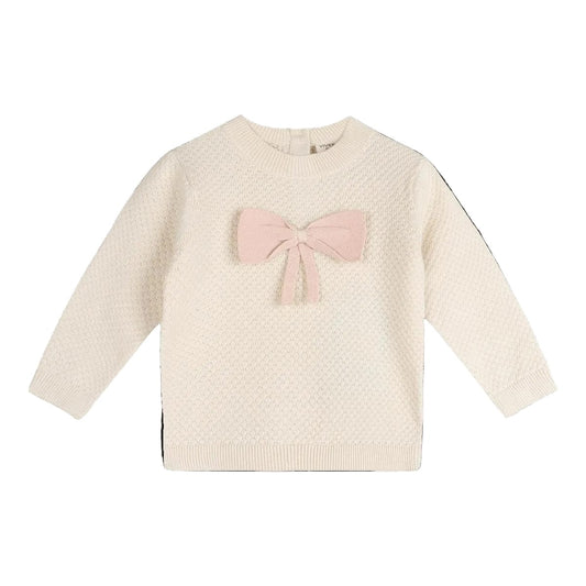Viverano Organics Ella Bow Knit Baby Pullover (Organic Cotton) - Ecru, 0-3M