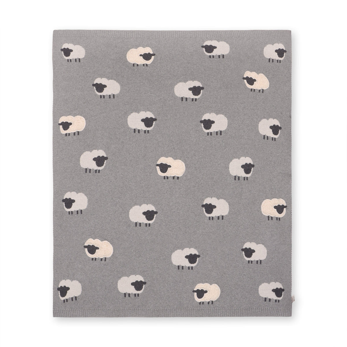 Viverano Organics Grey Woolly Lamb - 3D Jacquard Sweater Knit Baby Blanket (Organic Cotton) - Grey Heather, One Size