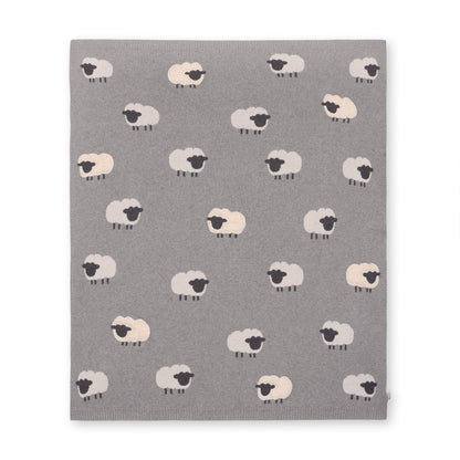 Viverano Organics Grey Woolly Lamb - 3D Jacquard Sweater Knit Baby Blanket (Organic Cotton) - Grey Heather, One Size