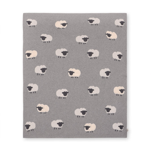 Viverano Organics Grey Woolly Lamb - 3D Jacquard Sweater Knit Baby Blanket (Organic Cotton) - Grey Heather, One Size