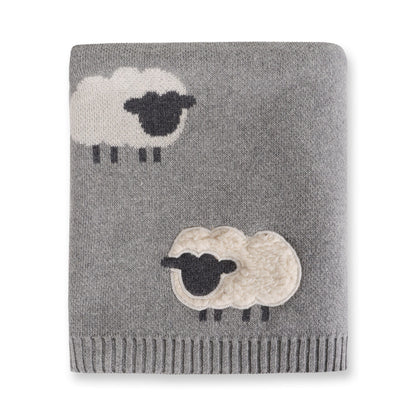 Viverano Organics Grey Woolly Lamb - 3D Jacquard Sweater Knit Baby Blanket (Organic Cotton) - Grey Heather, One Size