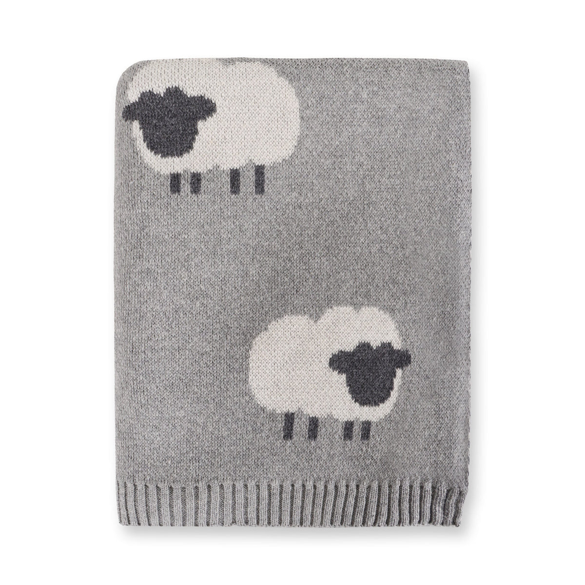 Viverano Organics Grey Woolly Lamb - 3D Jacquard Sweater Knit Baby Blanket (Organic Cotton) - Grey Heather, One Size