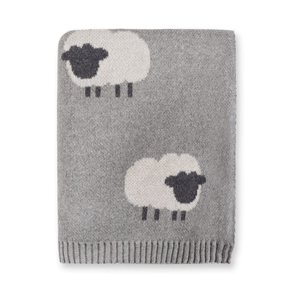 Viverano Organics Grey Woolly Lamb - 3D Jacquard Sweater Knit Baby Blanket (Organic Cotton) - Grey Heather, One Size