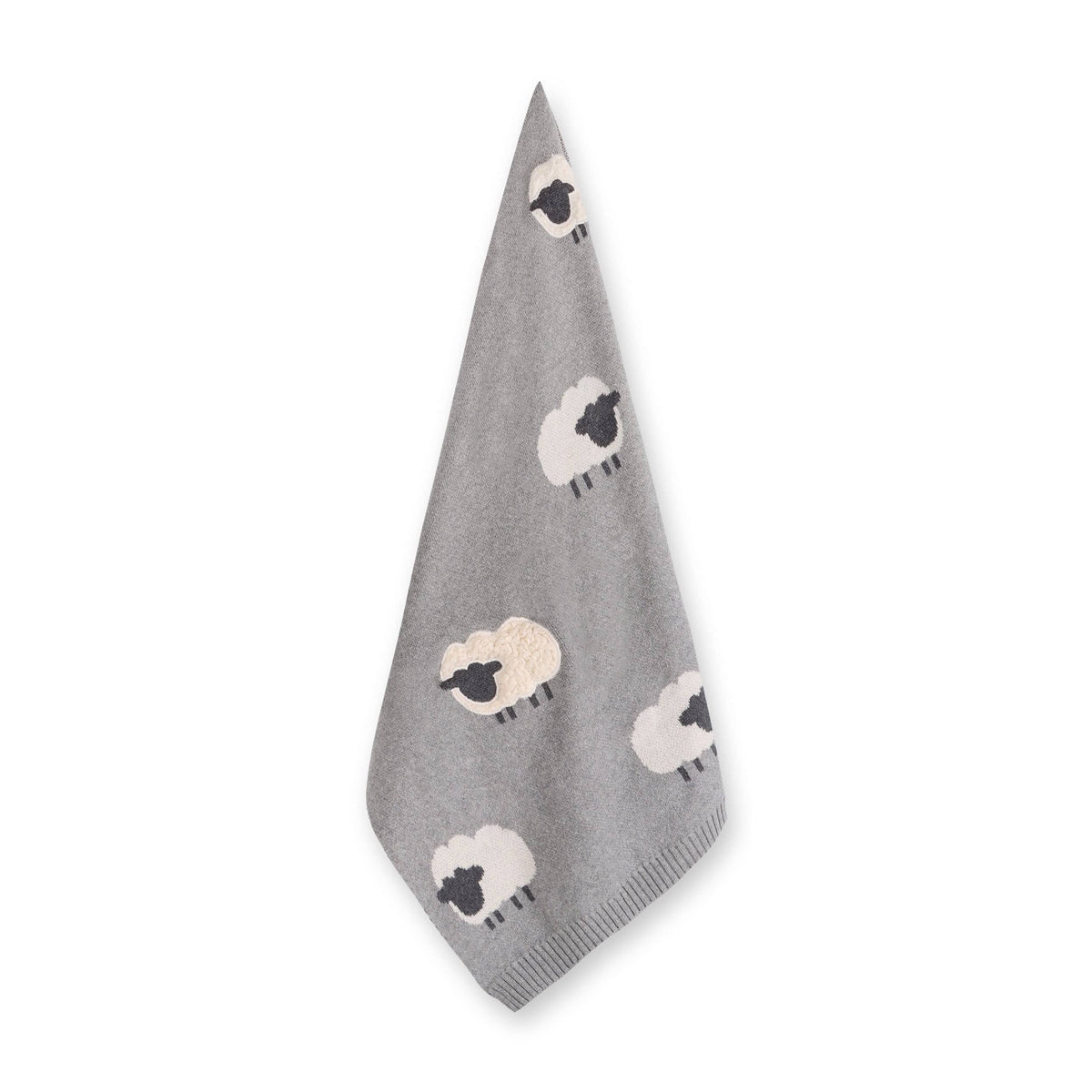 Viverano Organics Grey Woolly Lamb - 3D Jacquard Sweater Knit Baby Blanket (Organic Cotton) - Grey Heather, One Size
