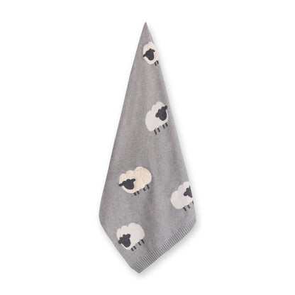 Viverano Organics Grey Woolly Lamb - 3D Jacquard Sweater Knit Baby Blanket (Organic Cotton) - Grey Heather, One Size