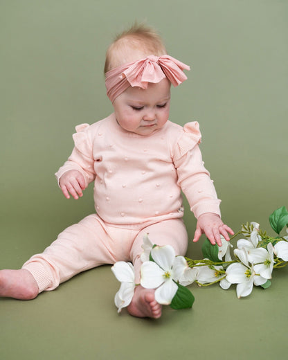 Viverano Organics Milan Knit Baby Ruffle & Bobble Pullover Sweater - Blush, 0-3M