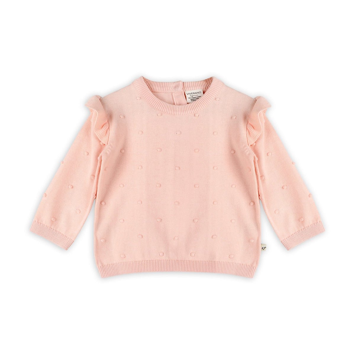Viverano Organics Milan Knit Baby Ruffle & Bobble Pullover Sweater - Blush, 0-3M