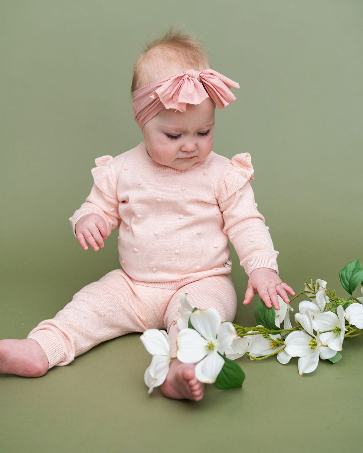 Viverano Organics Milan Knit Baby Ruffle & Bobble Pullover Sweater - Blush, 3-6M