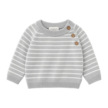 Viverano Organics Milan Knit Baby Stripe Button Pullover - Heather Grey, 0-3M