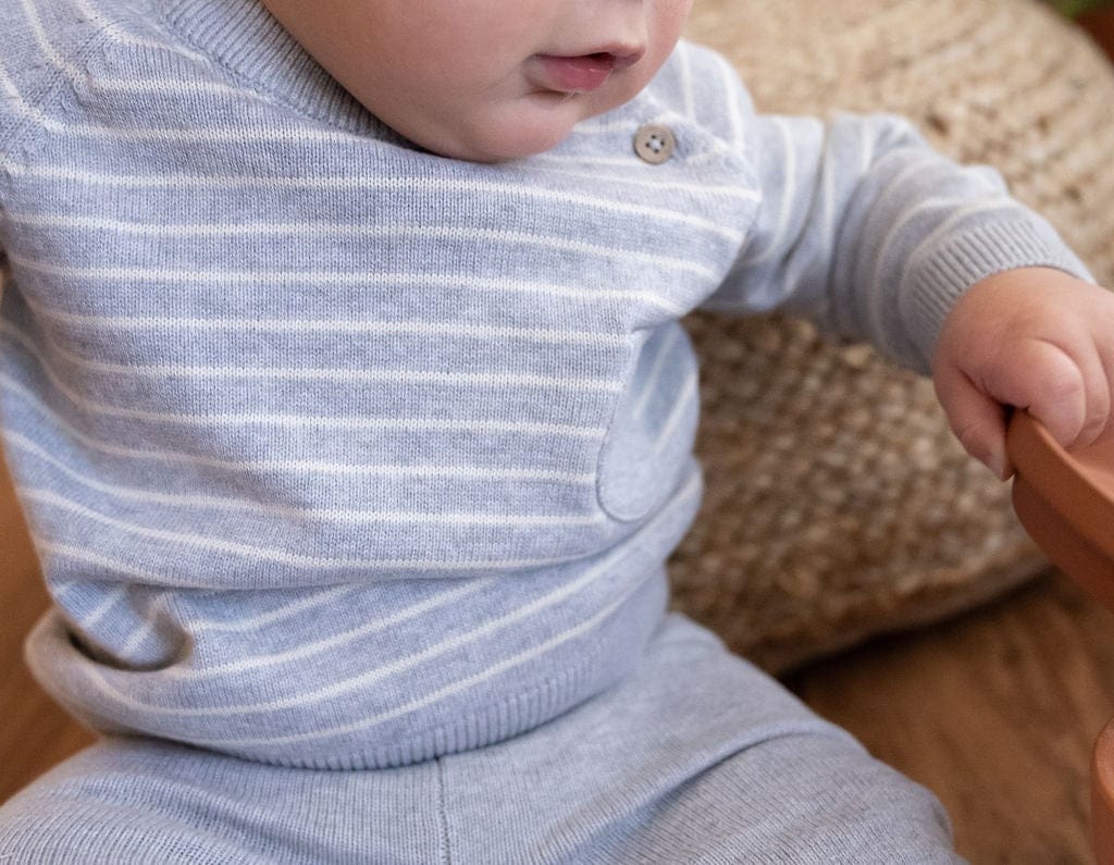 Viverano Organics Milan Knit Baby Stripe Button Pullover - Heather Grey, 6-12M