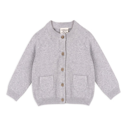 Viverano Organics Milan Organic Knit Baby Button Cardigan Sweater - Heather Grey, 12-18M