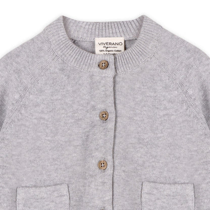Viverano Organics Milan Organic Knit Baby Button Cardigan Sweater - Heather Grey, 3-6M