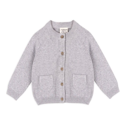 Viverano Organics Milan Organic Knit Baby Button Cardigan Sweater - Heather Grey, 3-6M