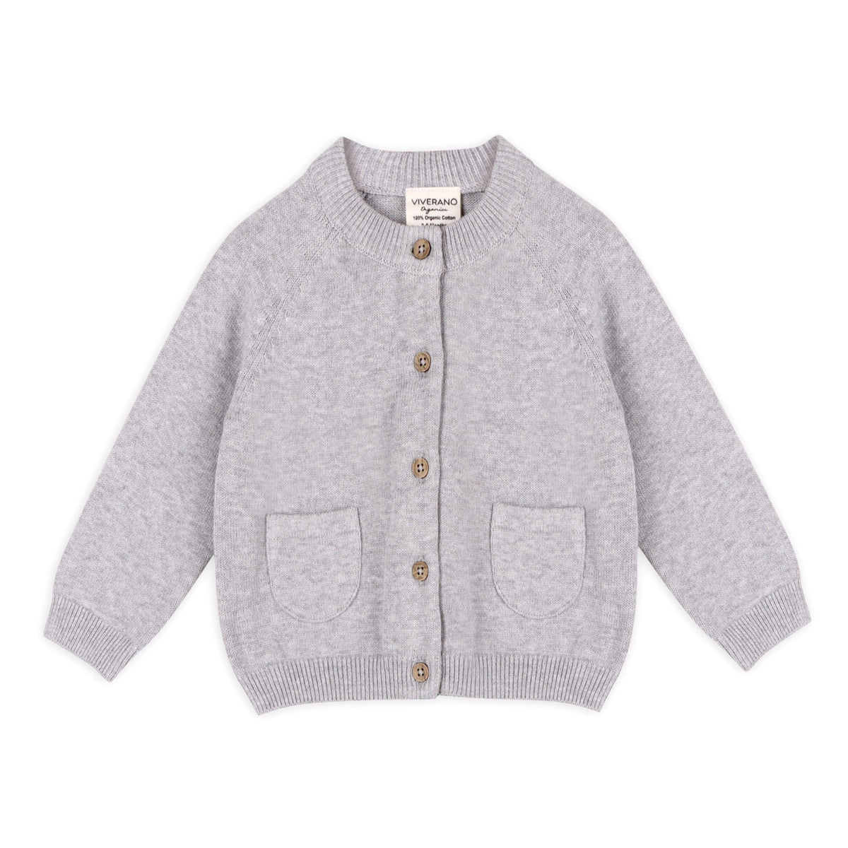 Viverano Organics Milan Organic Knit Baby Button Cardigan Sweater - Heather Grey, 6-12M