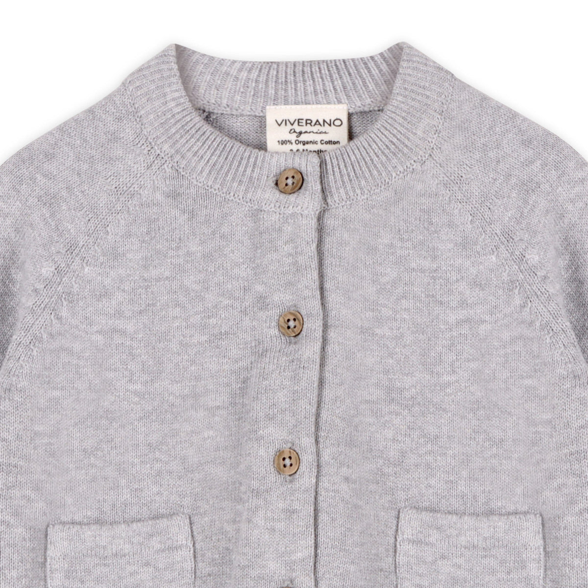 Viverano Organics Milan Organic Knit Baby Button Cardigan Sweater - Heather Grey, 6-12M