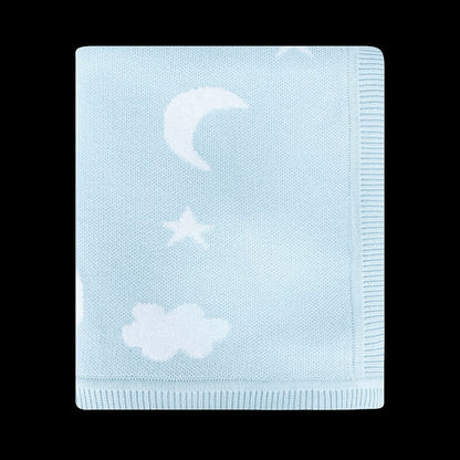 Viverano Organics Moon & Stars Dream Organic Baby Jacquard Knit Blanket - Baby Blue, One Size