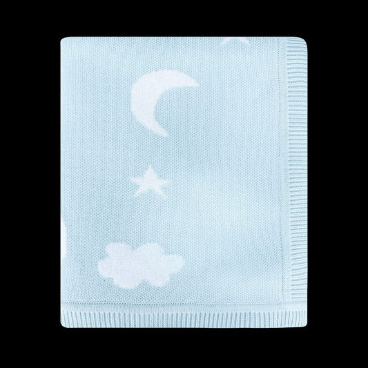 Viverano Organics Moon & Stars Dream Organic Baby Jacquard Knit Blanket - Baby Blue, One Size