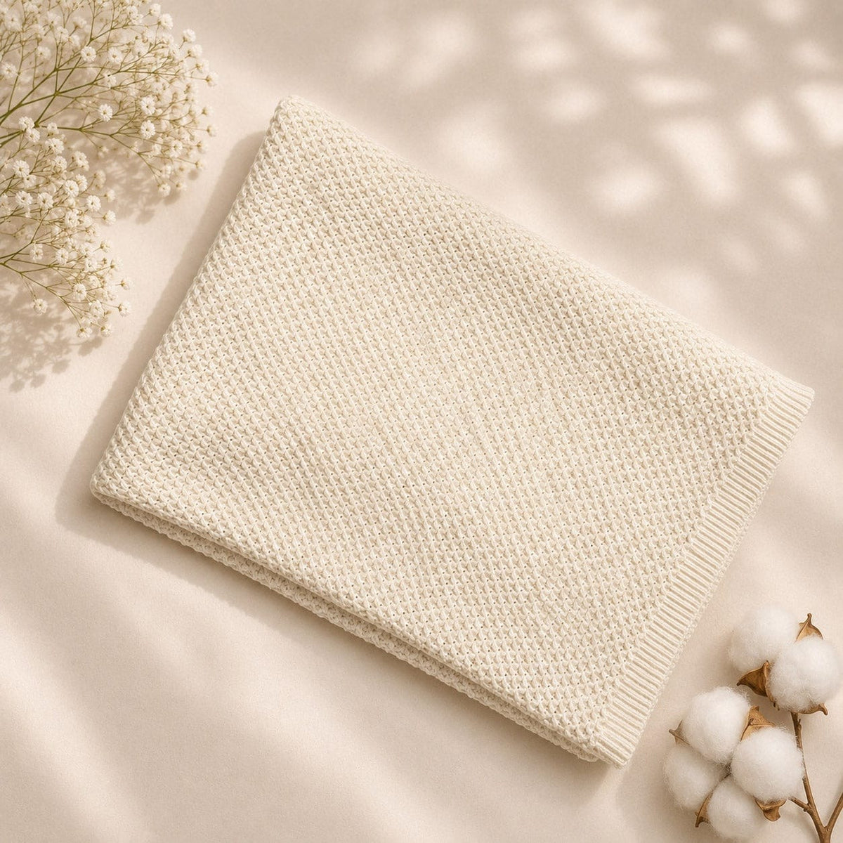 Viverano Organics Quincy Soft Sweater Knit Baby Blanket (Organic Cotton) - Natural, One Size