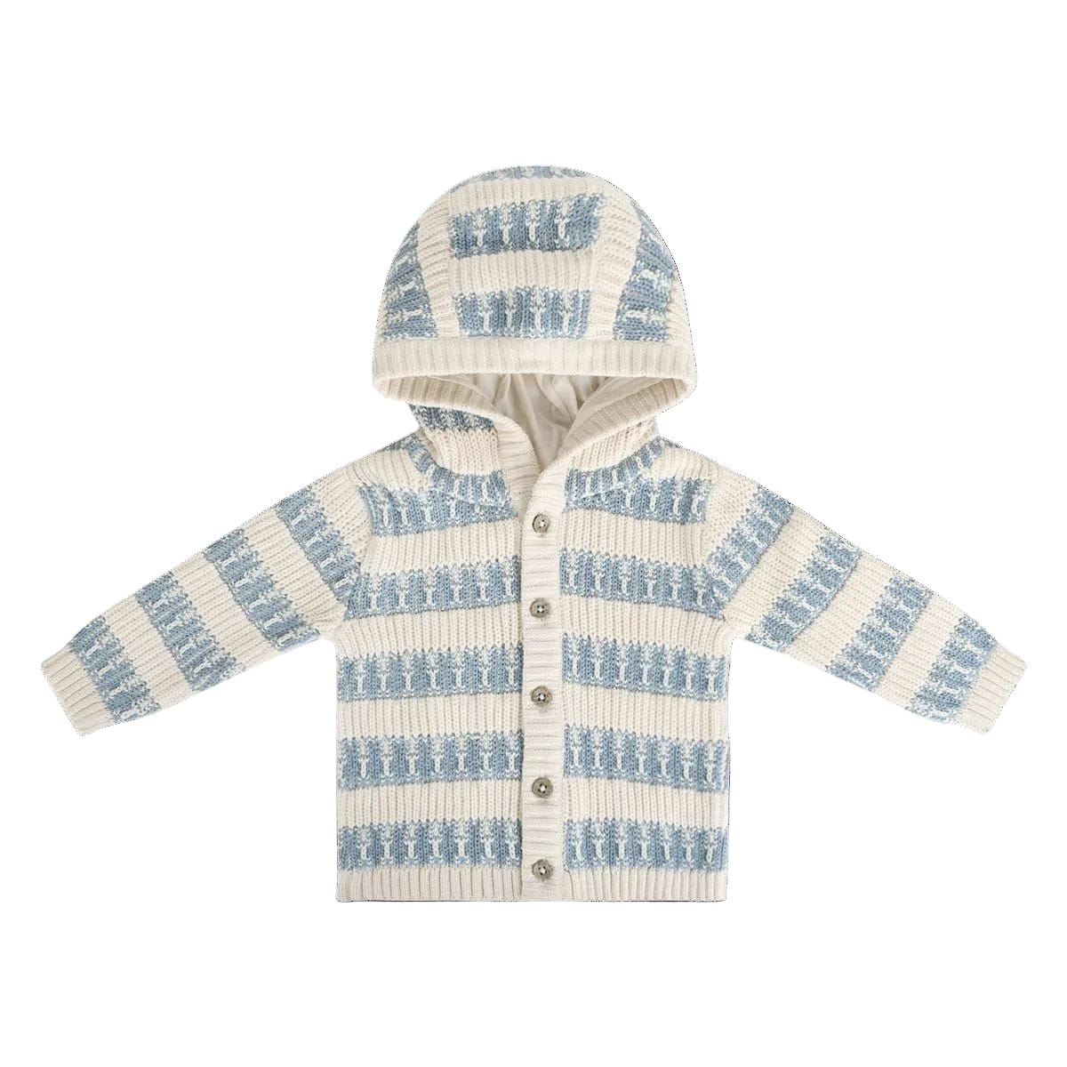 Viverano Organics Textured Knit Baby Hooded Jacket (Organic Cotton) - Mineral Blue, 3-6M