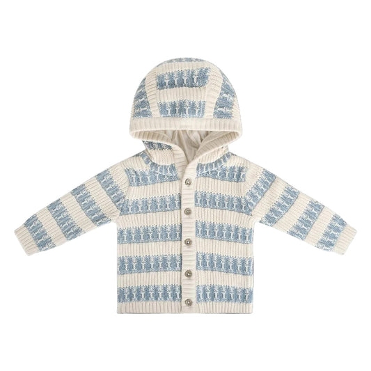 Viverano Organics Textured Knit Baby Hooded Jacket (Organic Cotton) - Mineral Blue, 3-6M