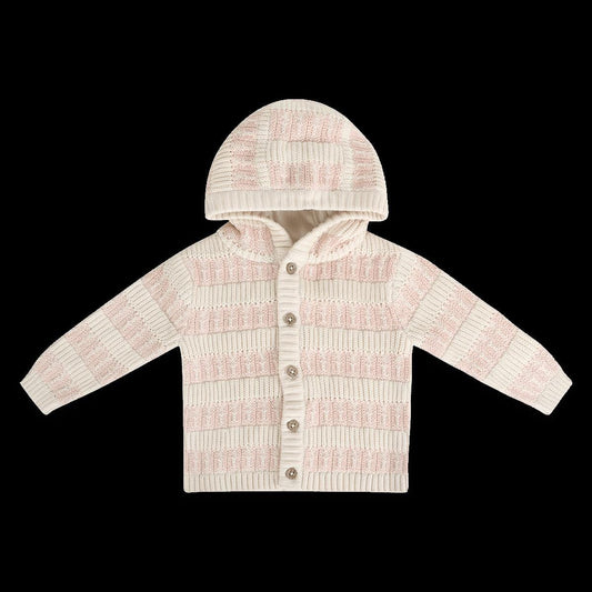 Viverano Organics Textured Knit Baby Hooded Jacket (Organic Cotton) - Sweet Pink, 3-6M