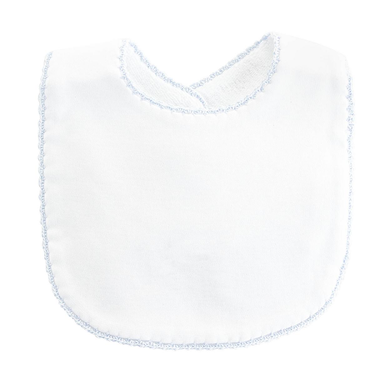 White Baby Club Chic baby bib with light blue scalloped trim