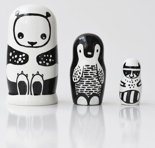 Wee Gallery Nesting Dolls - Black and White Animals - WG2001