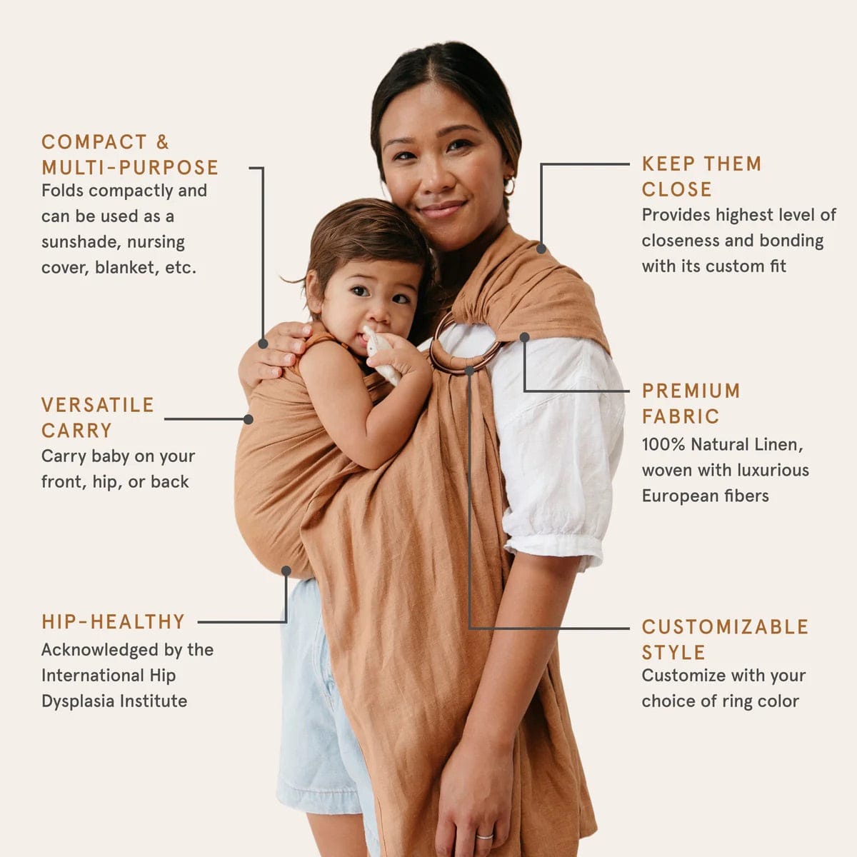 WildBird Linen Ring Sling, Standard (74") - Raven / Black - RS-LTCRaven-74B