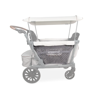 WonderFold stroller wagon with cream canopy and grey mesh side panel