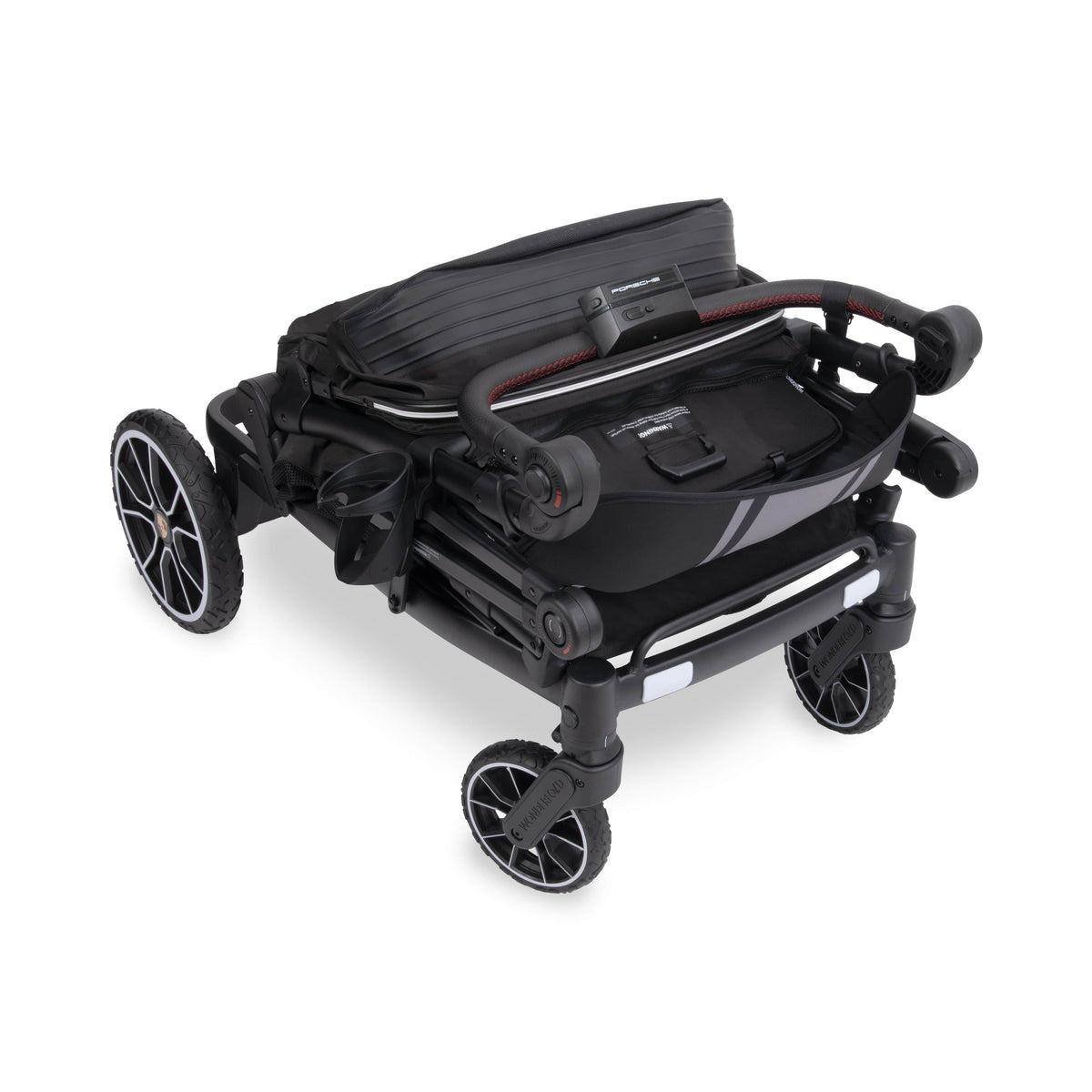 WonderFold Porsche edition stroller wagon in a folded position