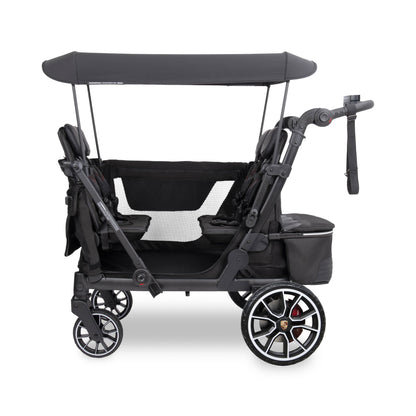 WonderFold Porsche edition black stroller wagon with canopy and storage basket